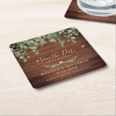 Rustic Greenery Wood Wedding Save the Date Kartonnen Onderzetters (Schuin)