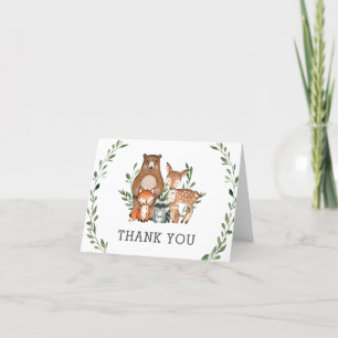 Rustic Greenery Woodland Animals Baby shower Bedankkaart