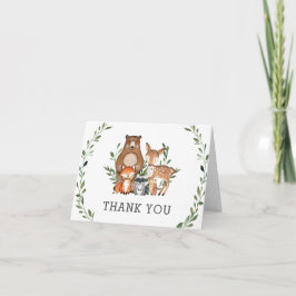 Rustic Greenery Woodland Animals Baby shower Bedankkaart