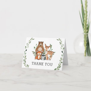 Rustic Greenery Woodland Animals Baby shower Bedankkaart