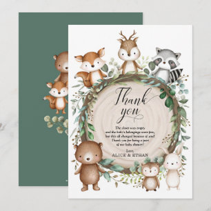 Rustic Greenery Woodland Animals Baby shower Favor Bedankkaart