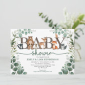Rustic Greenery Woodland Animals Baby shower Kaart (Staand voorkant)