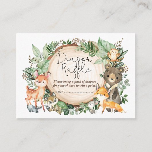Rustic Greenery Woodland Animals Diaper Raffle Informatiekaartje (Voorkant)