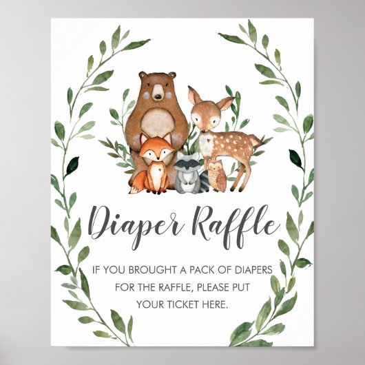 Rustic Greenery Woodland Animals Diaper Raffle Poster (Voorkant)