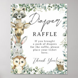 Rustic Greenery Woodland Animals Diaper Raffle Poster
