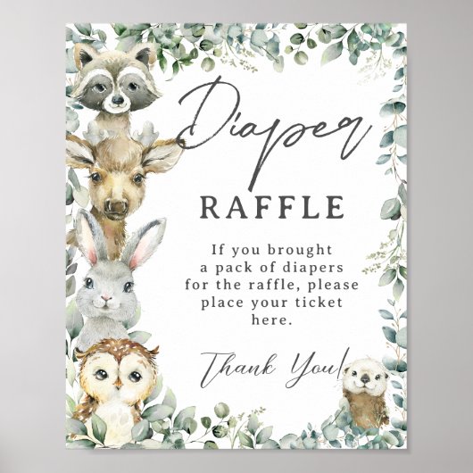 Rustic Greenery Woodland Animals Diaper Raffle Poster (Voorkant)