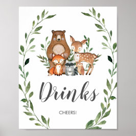 Rustic Greenery Woodland Animals Drink Sign Poster