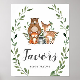 Rustic Greenery Woodland Animals Favors Sign Poster
