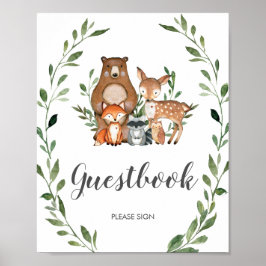 Rustic Greenery Woodland Animals Guestbook Poster