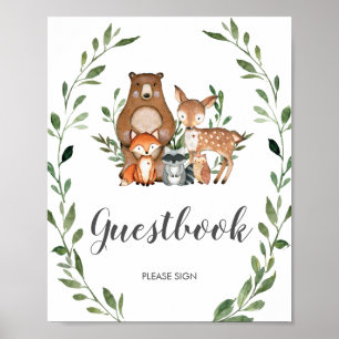 Rustic Greenery Woodland Animals Guestbook Poster
