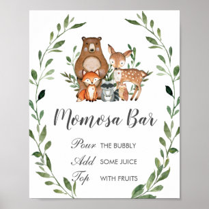 Rustic Greenery Woodland Animals Momosa Bar Sign Poster