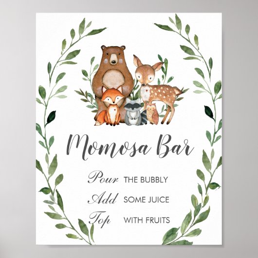 Rustic Greenery Woodland Animals Momosa Bar Sign Poster (Voorkant)