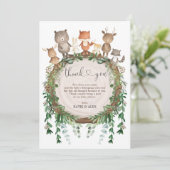 Rustic Greenery Woodland Baby Wild Animals Shower Bedankkaart (Staand voorkant)
