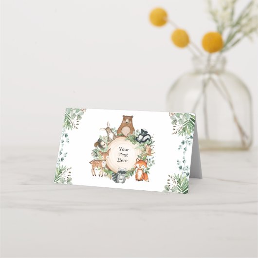 Rustic Greenery Woodland Forest Baby Animals Party Plaatskaartje (Voorkant)
