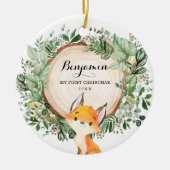 Rustic Greenery Woodland Fox Baby Eerste Kerstmis Keramisch Ornament (Voorkant)