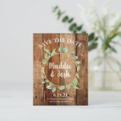 Rustic Greenery Wreath & Gold Save the Date Briefkaart (Staand voorkant)