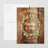 Rustic Greenery Wreath & Gold Save the Date Briefkaart (Voorkant / Achterkant)