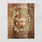 Rustic Greenery Wreath & Gold Save the Date Briefkaart (Voorkant)