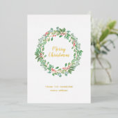 Rustic Greenery Wreath Merry Gold Folie Feestdagenkaart (Staand Voorkant)