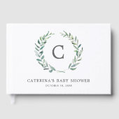 Rustic Greenery Wreath Monogram Baby shower Gastenboek (Voorkant)