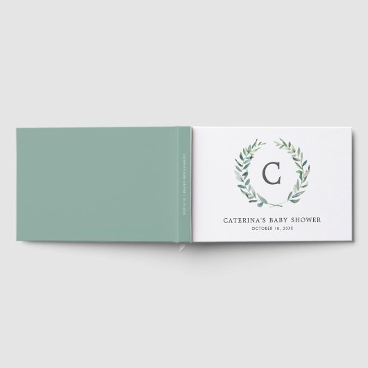 Rustic Greenery Wreath Monogram Baby shower Gastenboek (Volledig)