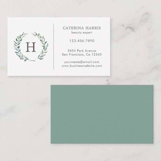 Rustic Greenery Wreath Monogram Logo Professional Visitekaartje (Voorkant / Achterkant)