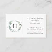 Rustic Greenery Wreath Monogram Logo Professional Visitekaartje (Voorkant)