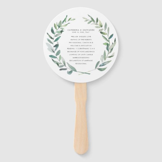 Rustic Greenery Wreath Monogram Wedding Programme Handwaaier (Achterkant)