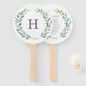 Rustic Greenery Wreath Monogram Wedding Programme Handwaaier (Voorkant en achterkant)