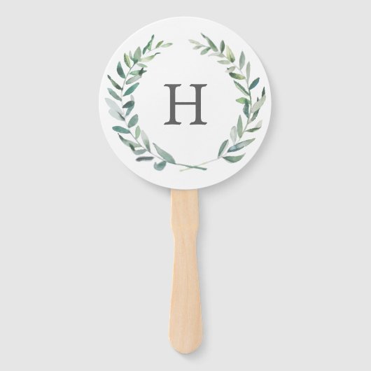 Rustic Greenery Wreath Monogram Wedding Programme Handwaaier (Voorkant)
