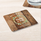 Rustic Greenery Wreath op Barn Wood Save the Date Kartonnen Onderzetters (Schuin)