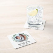 Rustic Greenery Wreath Photo Wedding Save the Date Kartonnen Onderzetters (Insitu)