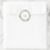 Rustic Greenery Wreath Red Monogram Kerstmis Ronde Sticker (Tas)