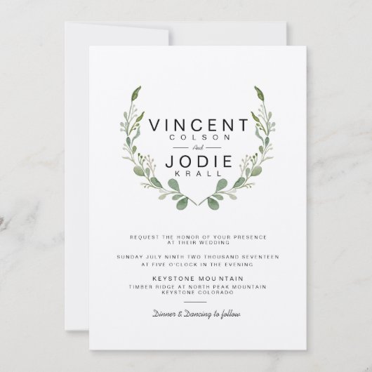 Rustic Greenery Wreath Waterverf Wedding Invite Kaart (Voorkant)