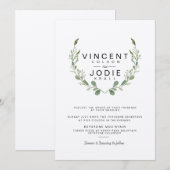 Rustic Greenery Wreath Waterverf Wedding Invite Kaart (Voorkant / Achterkant)