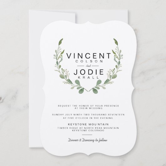 Rustic Greenery Wreath Waterverf Wedding Invite Kaart (Voorkant)