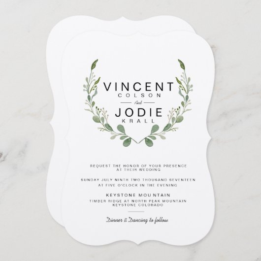 Rustic Greenery Wreath Waterverf Wedding Invite Kaart (Voorkant / Achterkant)