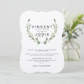Rustic Greenery Wreath Waterverf Wedding Invite Kaart (Staand voorkant)