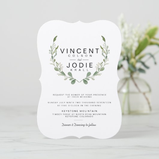 Rustic Greenery Wreath Waterverf Wedding Invite Kaart (Staand voorkant)