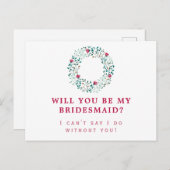 Rustic Greenery Wreath | Word mijn bruidsmeisje br Uitnodiging Briefkaart (Voorkant / Achterkant)