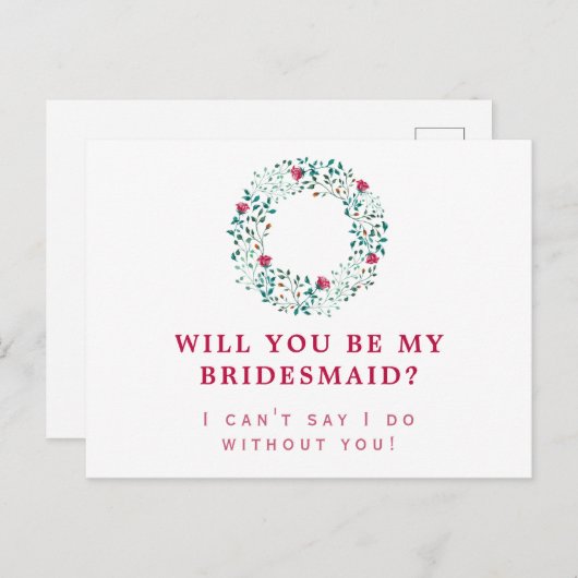 Rustic Greenery Wreath | Word mijn bruidsmeisje br Uitnodiging Briefkaart (Voorkant / Achterkant)