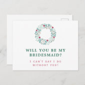 Rustic Greenery Wreath | Word mijn bruidsmeisje br Uitnodiging Briefkaart (Voorkant / Achterkant)