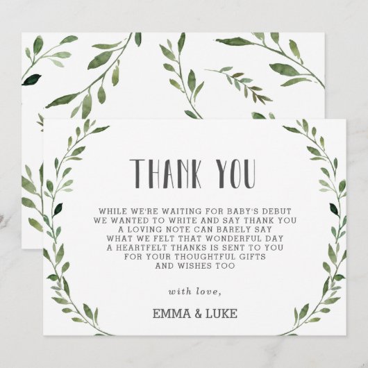 Rustic Greenery Wreator Baby shower Gender Neutral Bedankkaart (Voorkant / Achterkant)