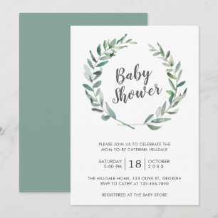 Rustic Greenery Wreator Gender Neutral Baby shower Kaart