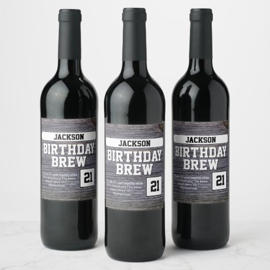 Rustic Grey 21st Brew Happy Birthday Beer Bottle L Wijn Etiket (Flessen)