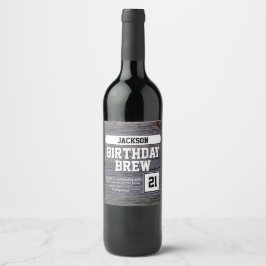 Rustic Grey 21st Brew Happy Birthday Beer Bottle L Wijn Etiket