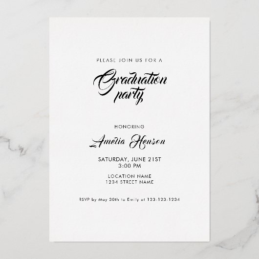 Rustic Grey Afstuderen 2 Foto Afstuderen Silver Folie Uitnodiging (Achterkant)