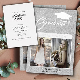 Rustic Grey Afstuderen 2 Foto Afstuderen Silver Folie Uitnodiging