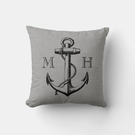 Rustic Grey  Anchor Wedding Monogram Kussen (Voorkant)