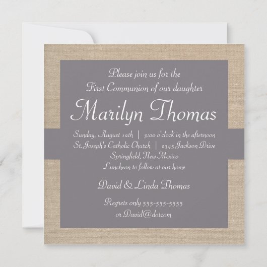 Rustic Grey and Beige Burlap First Community Kaart (Achterkant)